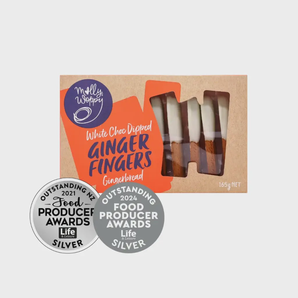 Molly Woppy - Gingerbread Ginger Fingers White Choc Dipped / 165g